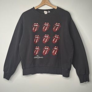 H&M Rolling Stones Sweatshirt Womens Size S Grey Tongue Graphics